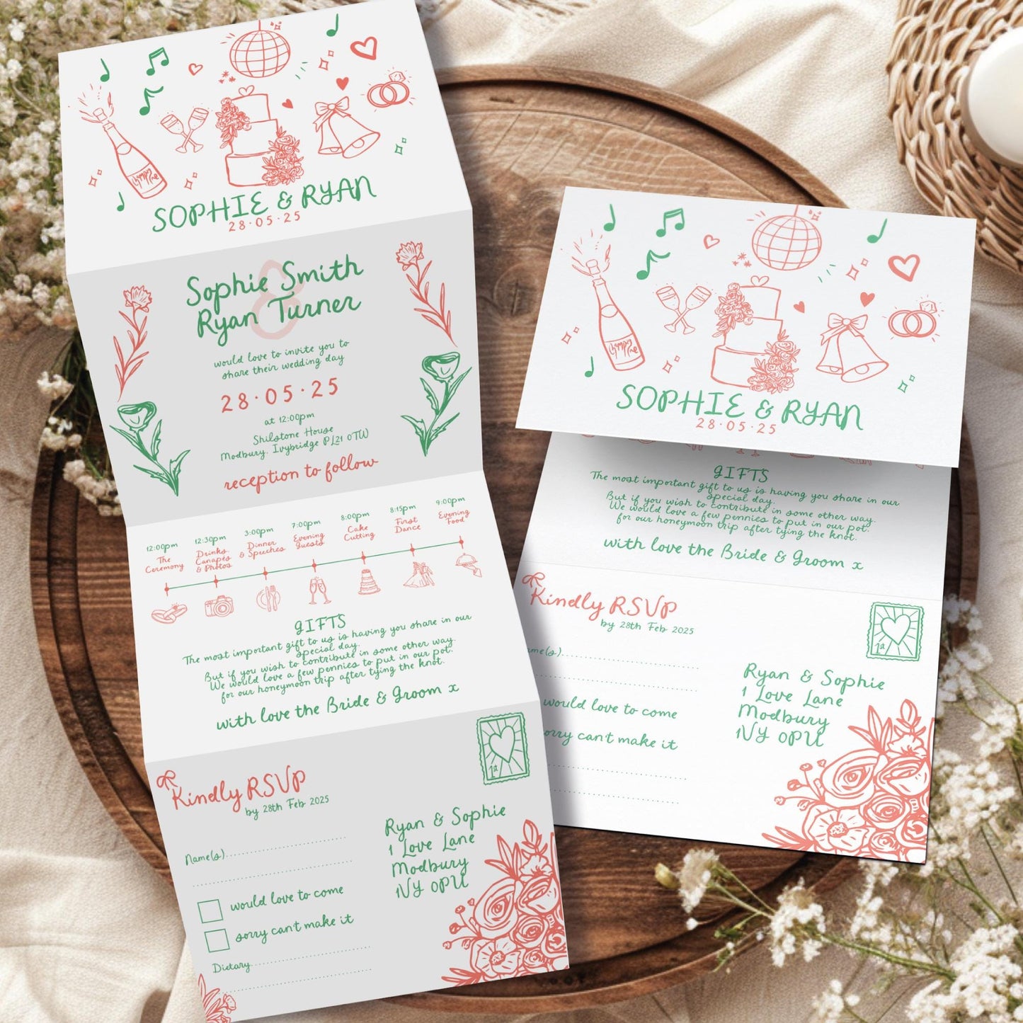 Colourful Scribble Wedding Invitations, Fun, Quirky and Unique Wedding Invites with Doodles
