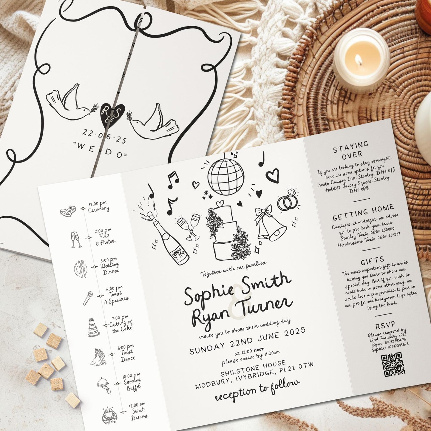 Fun Hand Drawn Gatefold Wedding Invitation
