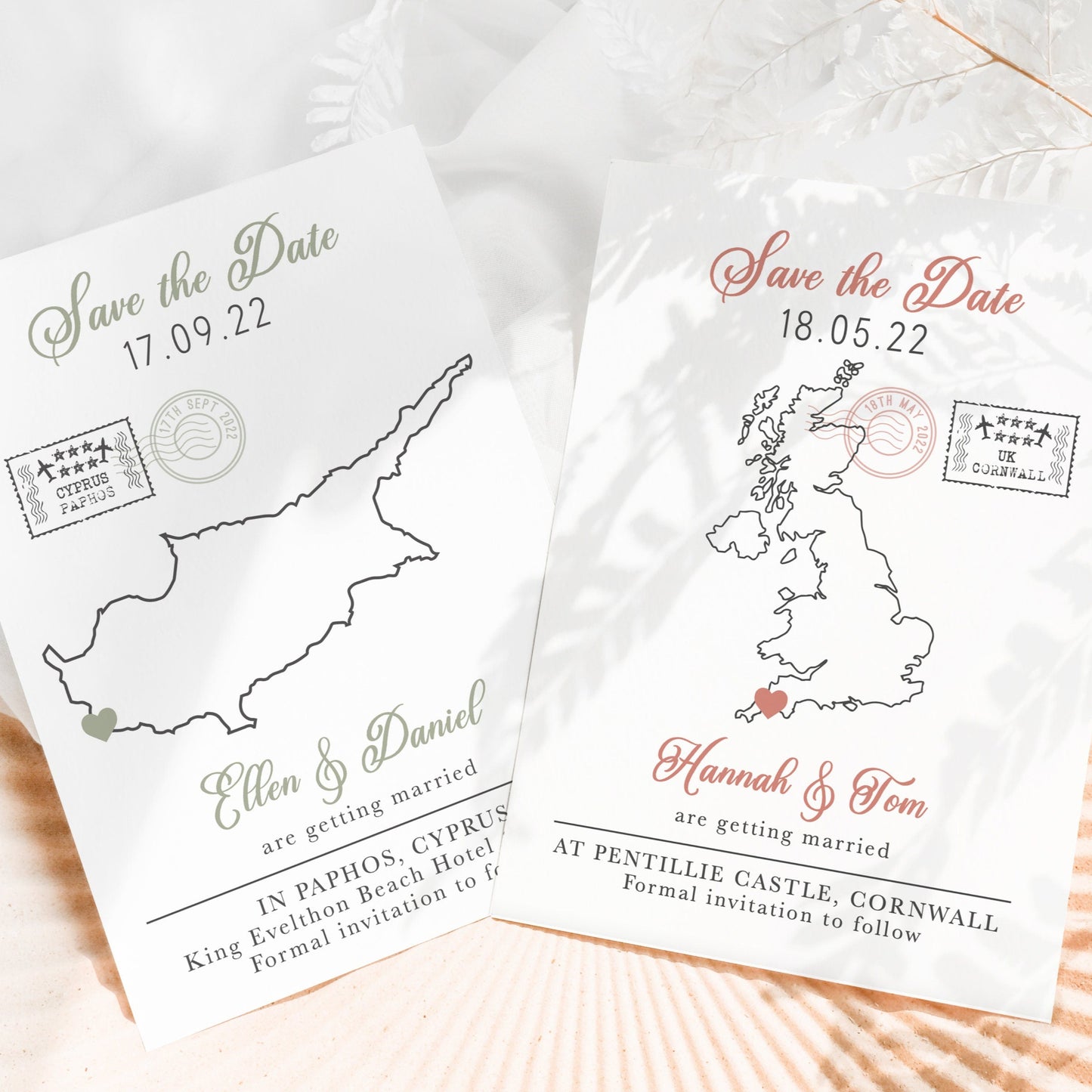 Custom Destination Map Save the Dates – Hand-Drawn Travel Wedding Cards