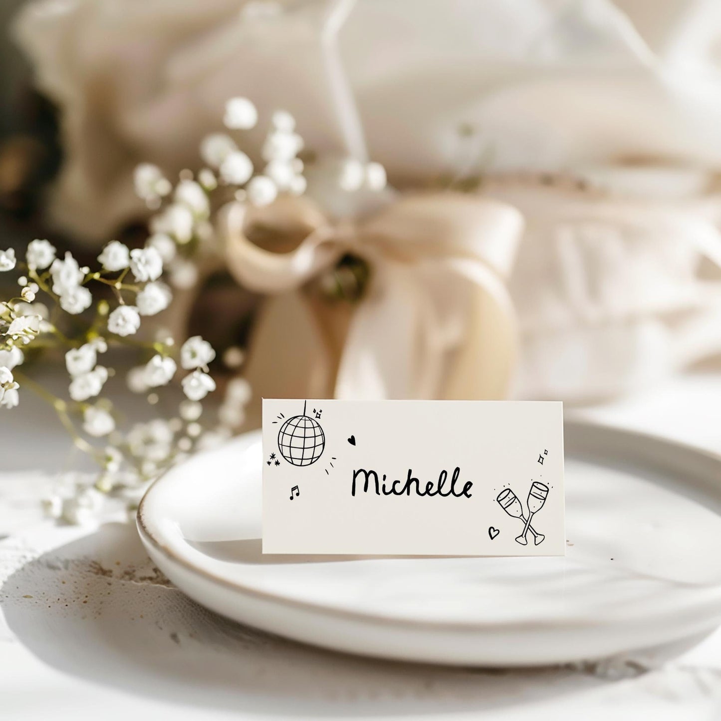 Hand Drawn Wedding Place Cards, Scribble Place Cards Wedding, Doodle Tent Cards