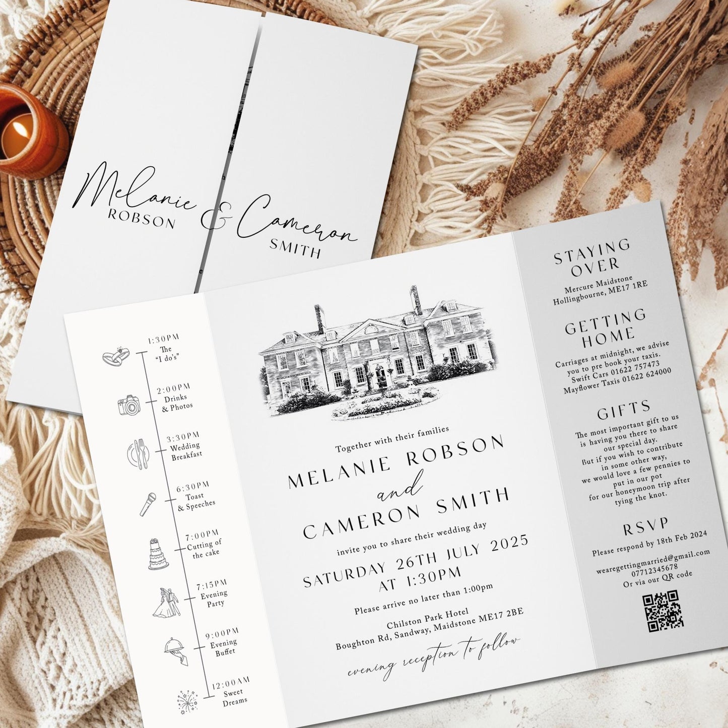 Elegant Wedding Invitations with Venue Illustration