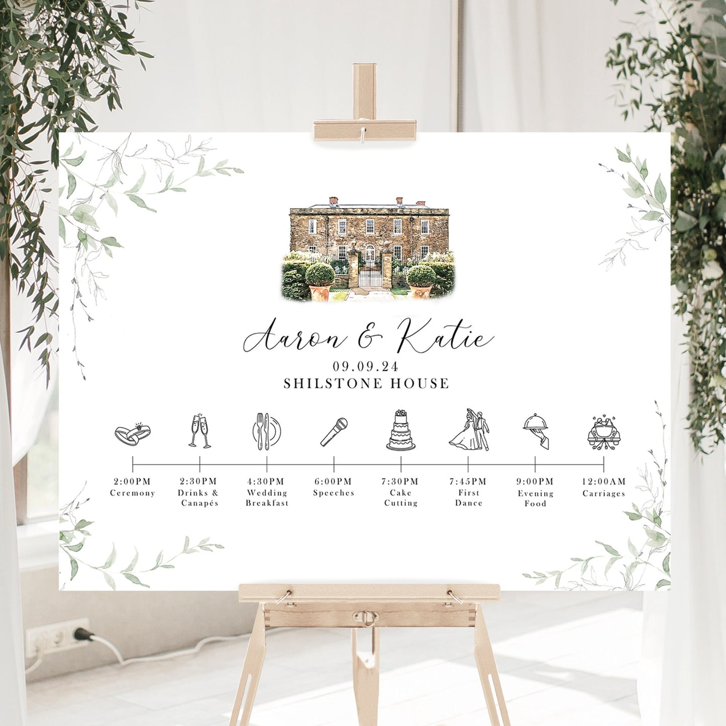 Venue Painting Order of the Day Sign, Venue Sketch Wedding Timeline Sign