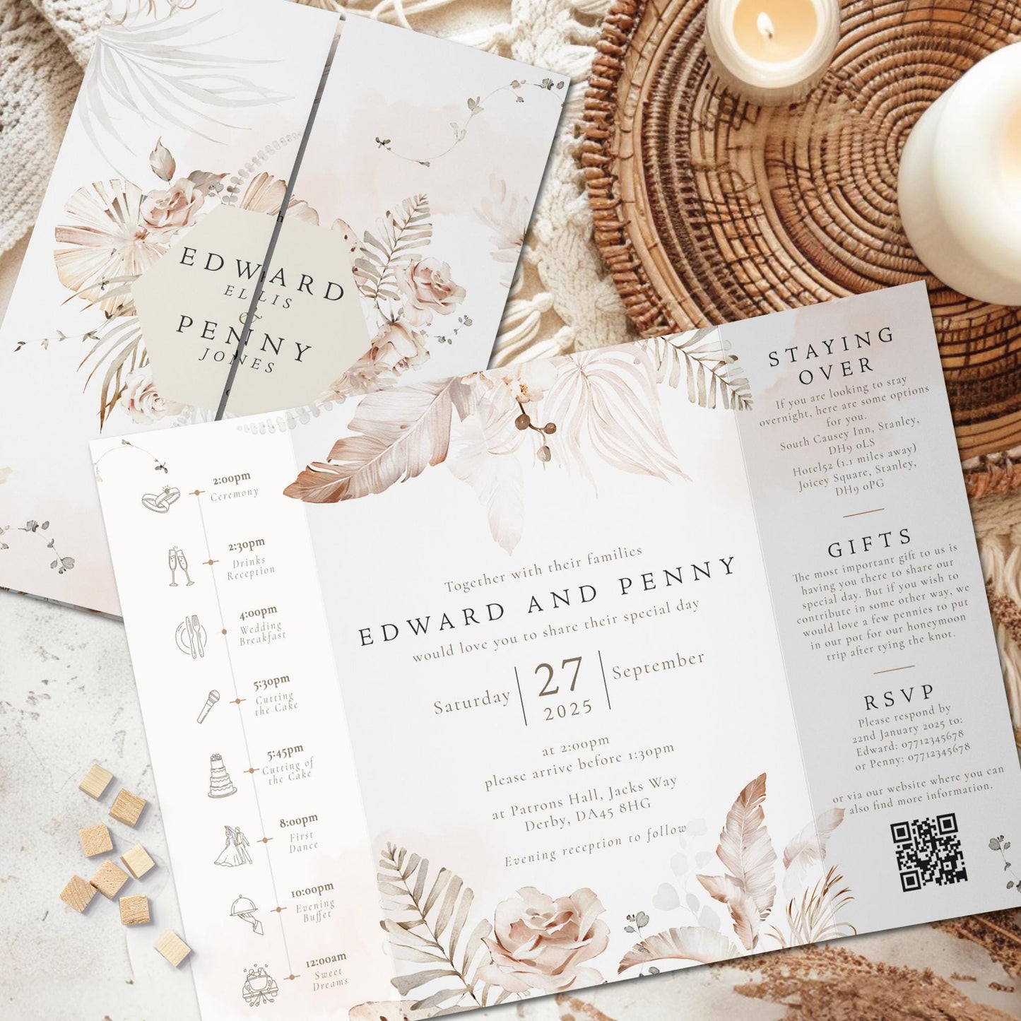 Nude Boho Wedding Invitation