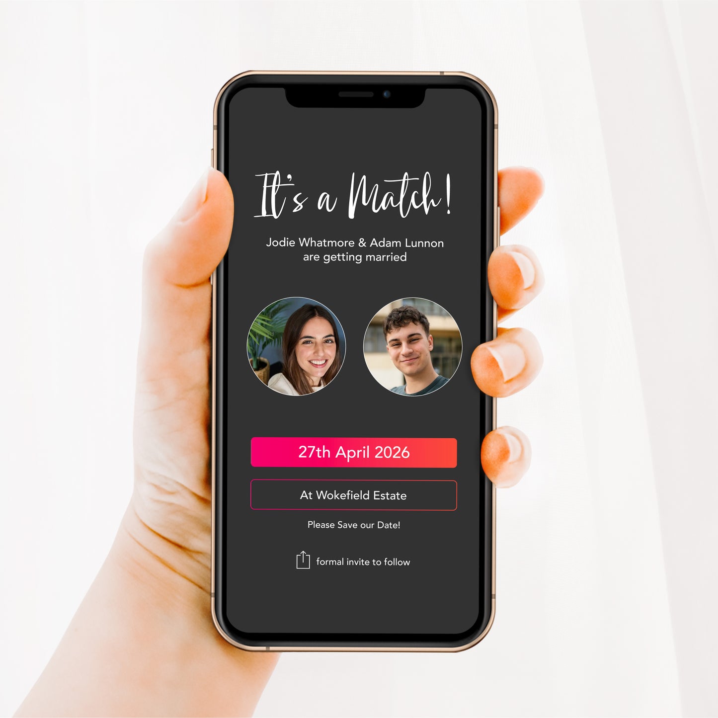 Custom Digital Tinder Save the Date, Personalised Swipe Right Wedding Announcement, Funny Modern Invite