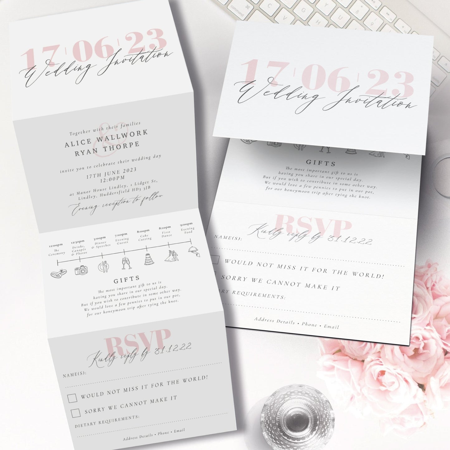 Simple Wedding Invitation, Minimalist Wedding Invitations, Blush Wedding Invite with RSVP