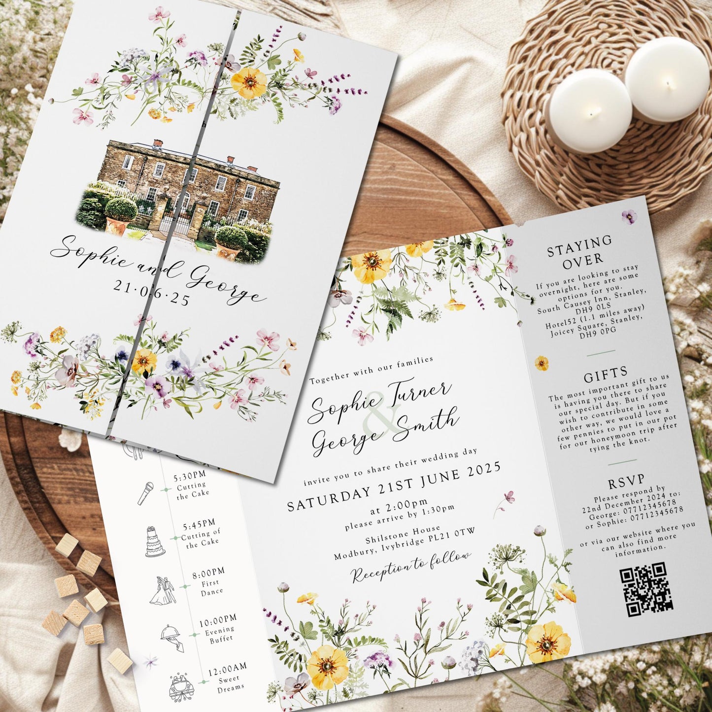 Wildflower Wedding Invitation with Venue Sketch