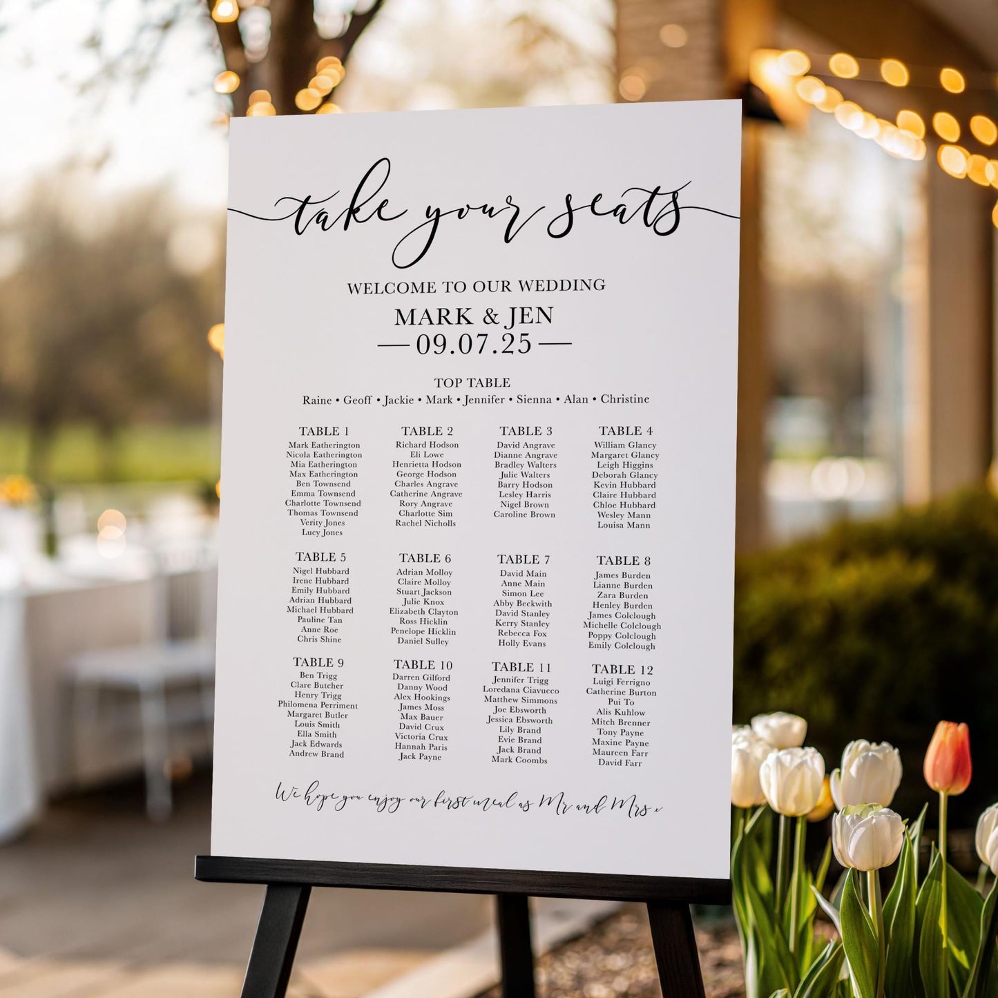 Minimalist Wedding Table Plan Sign