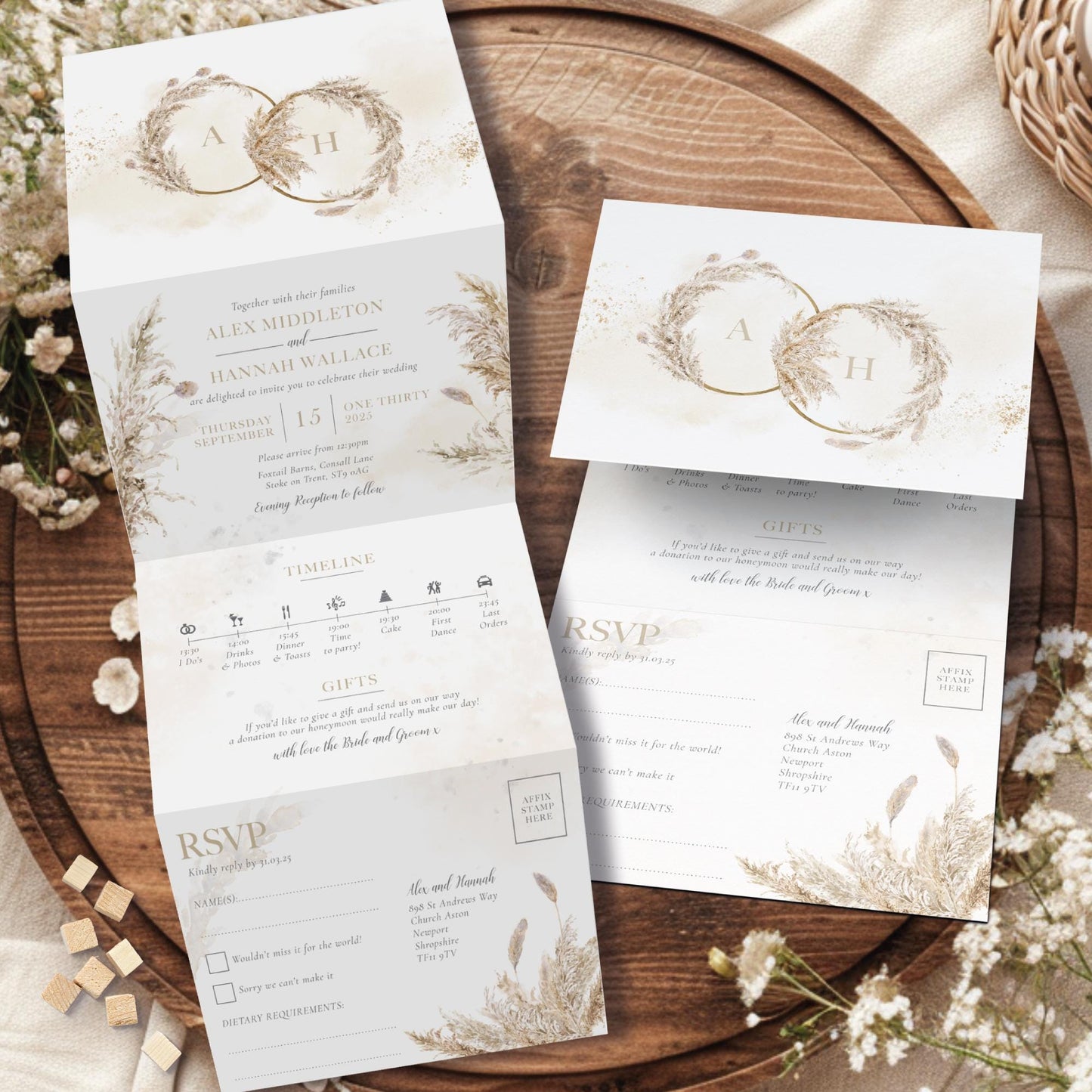 Pampas Concertina Wedding Invitations