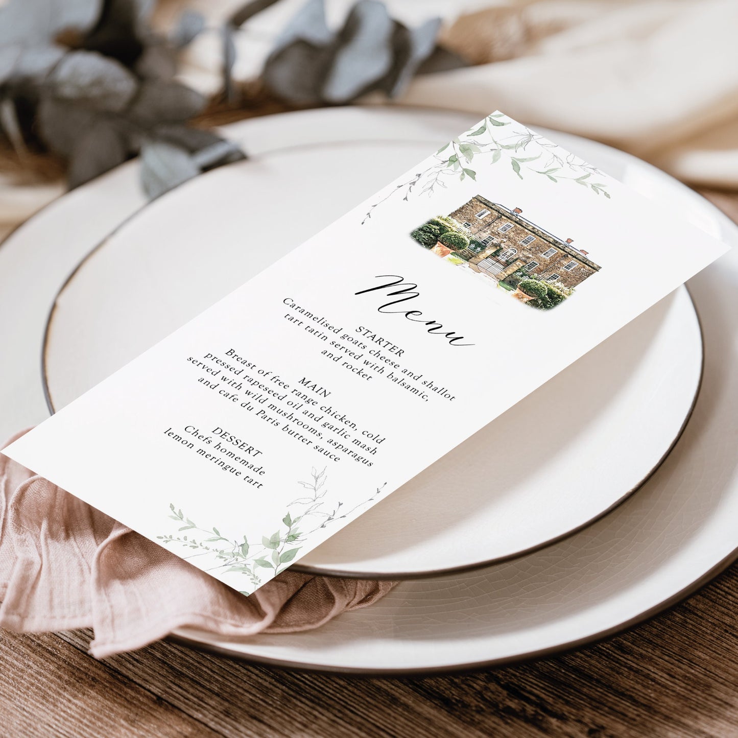 Venue Painting Wedding Menu, Venue Sketch Wedding Menus