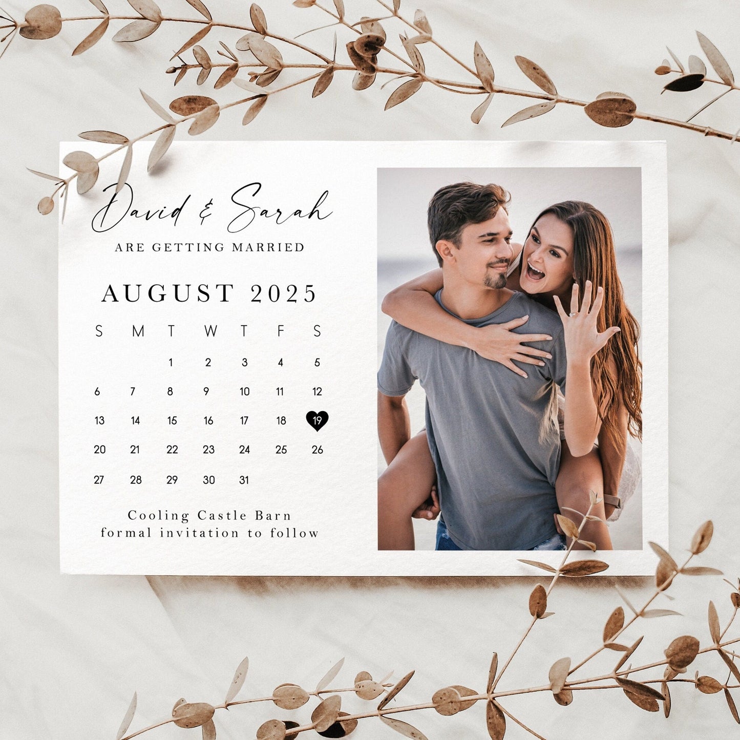 Unique Photo Save the Date with Calendar – Customisable Wedding Cards