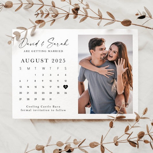Unique Photo Save the Date with Calendar – Customisable Wedding Cards