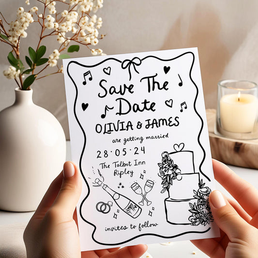 Hand Drawn Save the Dates, Scribble Save the Date Wedding Cards, Doodle Save the Dates