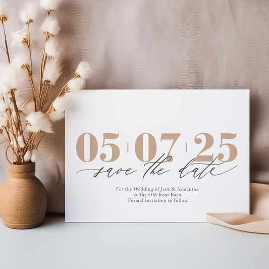 Boho Chic Save the Dates – Minimalist Nude Wedding Cards
