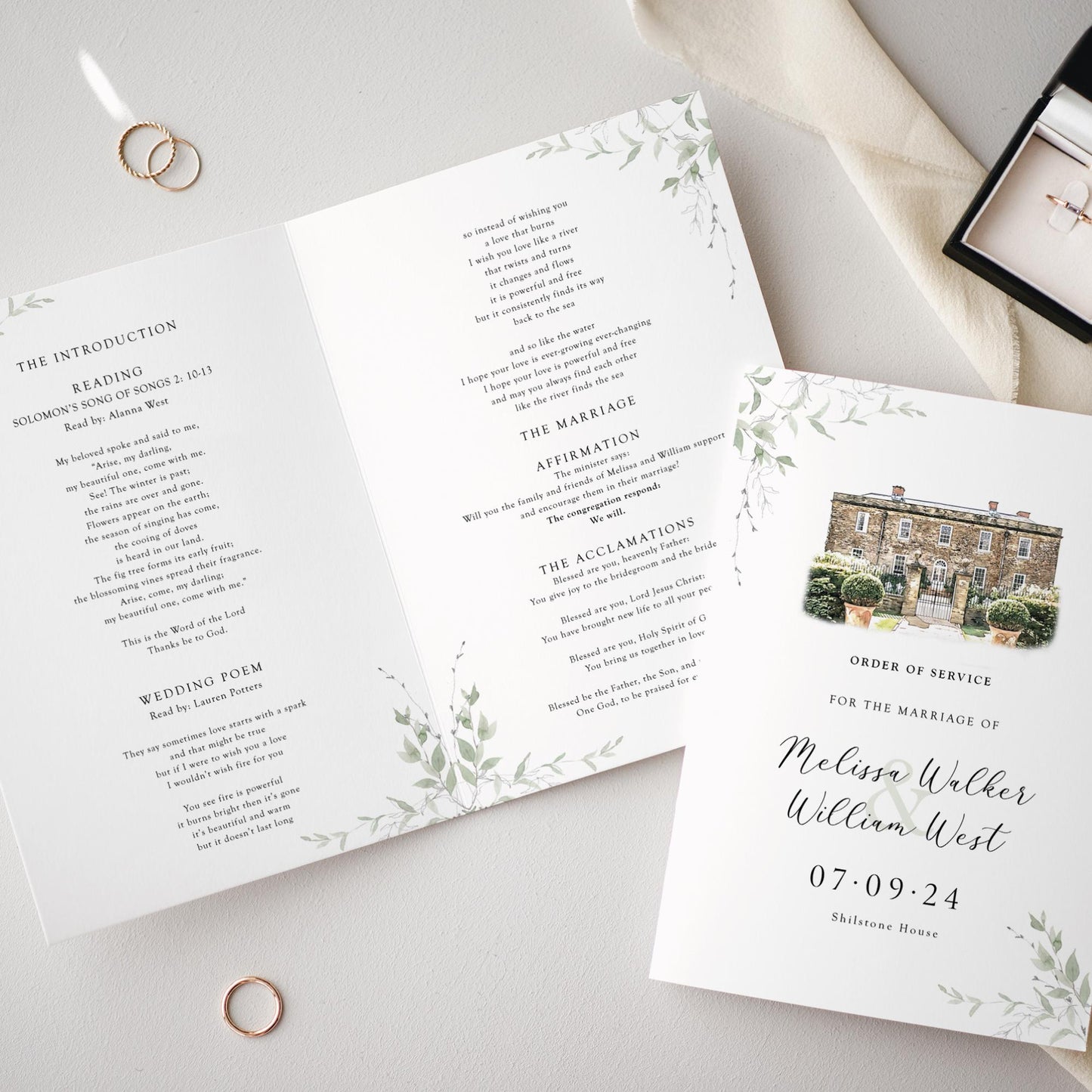 Venue Painting Wedding Order of Service