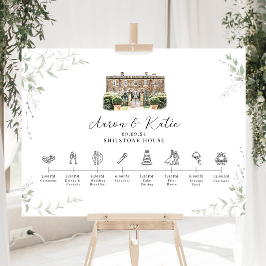 Venue Painting Order of the Day Sign, Venue Sketch Wedding Timeline Sign