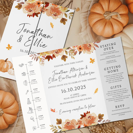 Rustic Pumpkin Wedding Invitations, Autumn Gatefold Wedding Invitation, Rust Folded Wedding Invite, Terracotta Wedding, Fall, Autumnal