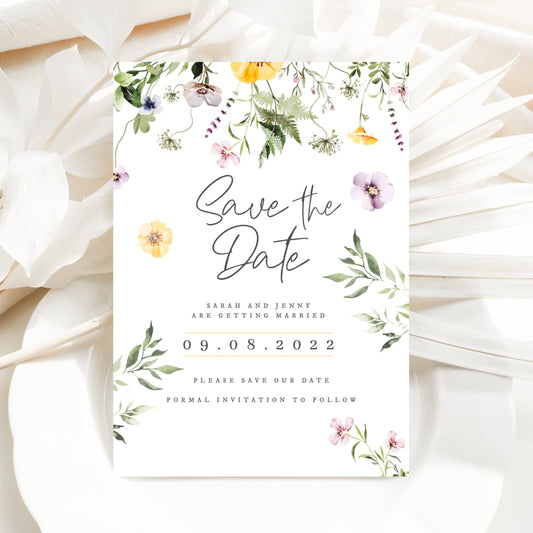 Wildflower Save the Date Cards – Floral Wedding Invitations, Rustic & Boho Style