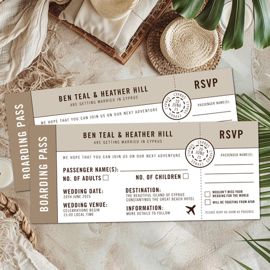 Boarding Pass Ticket Wedding Invitations – Destination Wedding Travel-Themed Invites
