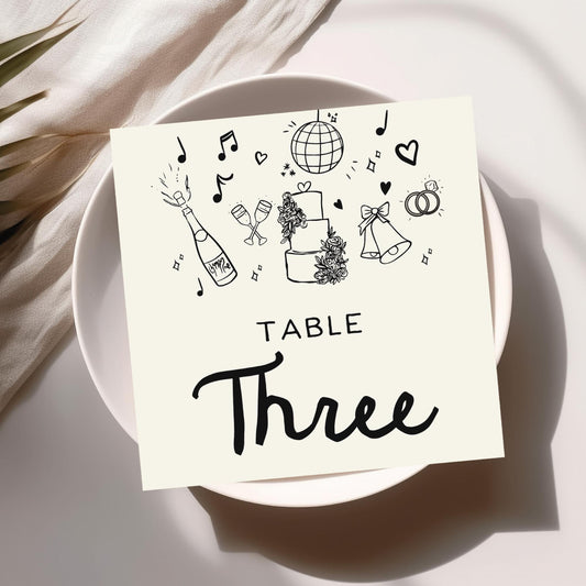 Hand Drawn Wedding Table Numbers, Scribble Wedding Table Numbers