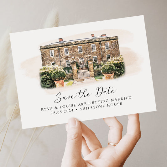 Custom Watercolour Venue Sketch Save the Date Cards