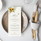 Sunflower Wedding Menu, Yellow Floral Wedding Menus, Bumble Bee Wedding Menus