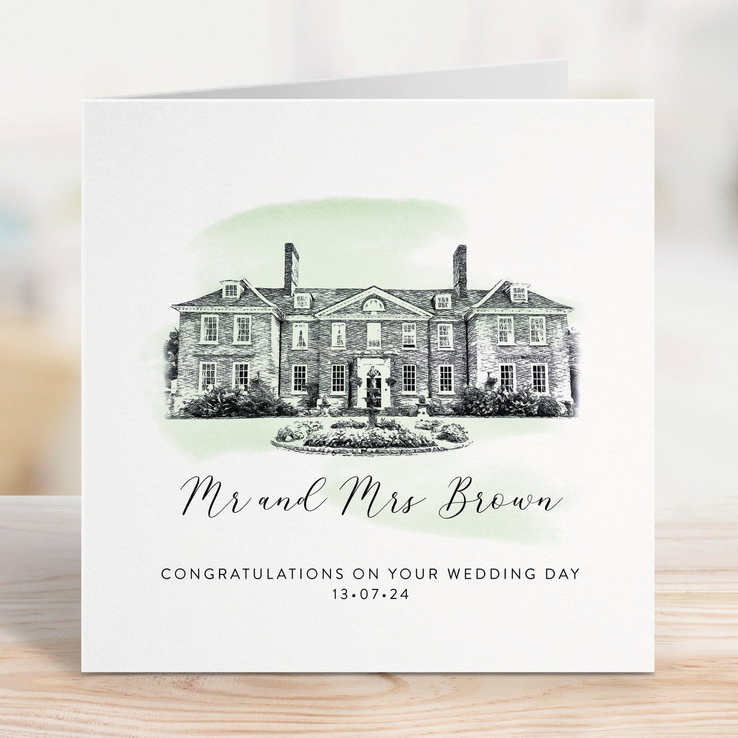 Personalised Wedding Card with Venue Drawing, Congratulations on Your Wedding Day Card, Wedding Anniversary Card