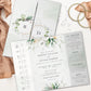 Botanical Wash Gatefold Wedding Invitations, Eucalyptus All in One Wedding Invite, Timeline Wedding Invites, Sage, Foliage