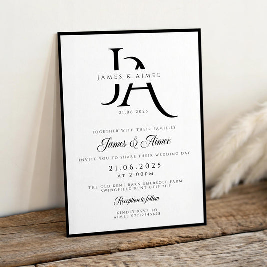 Black and White Wedding Invitations, Modern Minimalist Wedding Invite Suite, Classic Monochrome Wedding Invitation Set
