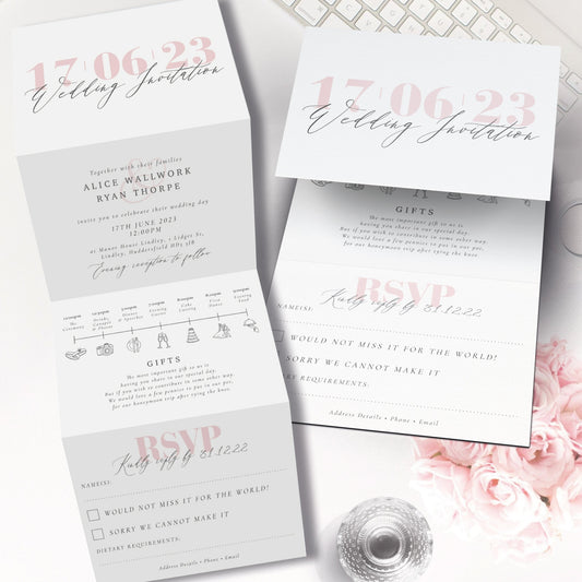 Simple Wedding Invitation, Minimalist Wedding Invitations, Blush Wedding Invite with RSVP