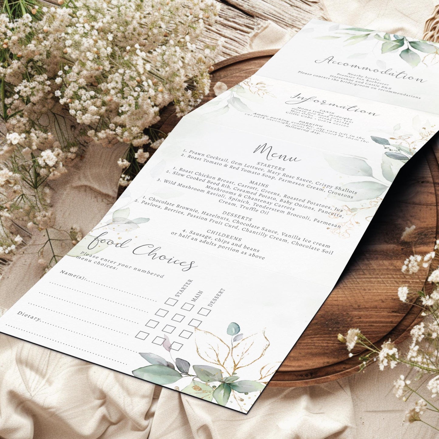 Eucalyptus Wedding Invitations, Gold Leaf Wedding Invitation, with Timeline and RSVP