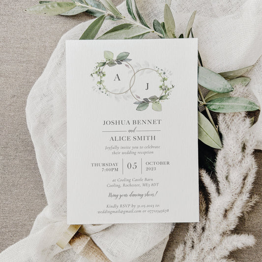 Foliage Wedding Reception Invitation, Elegant Botanical Design, Evening Invites