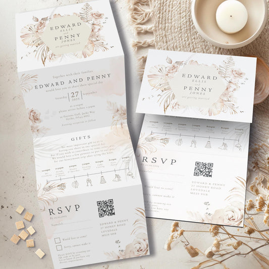 Neutral Rustic Wedding Invitations, Nude Rustic Wedding Invitation, Boho Wedding Invites