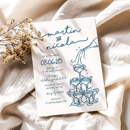 Hand Drawn Scribble Wedding Invitation, Doodle Evening Invite, French Style Reception Invitations