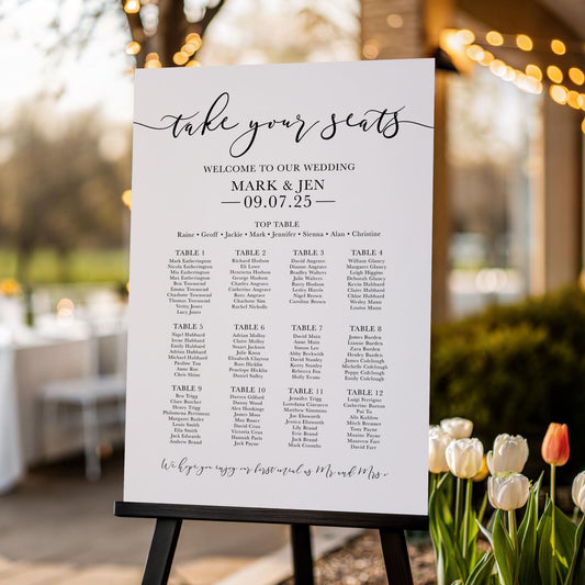 Minimalist Wedding Table Plan Sign