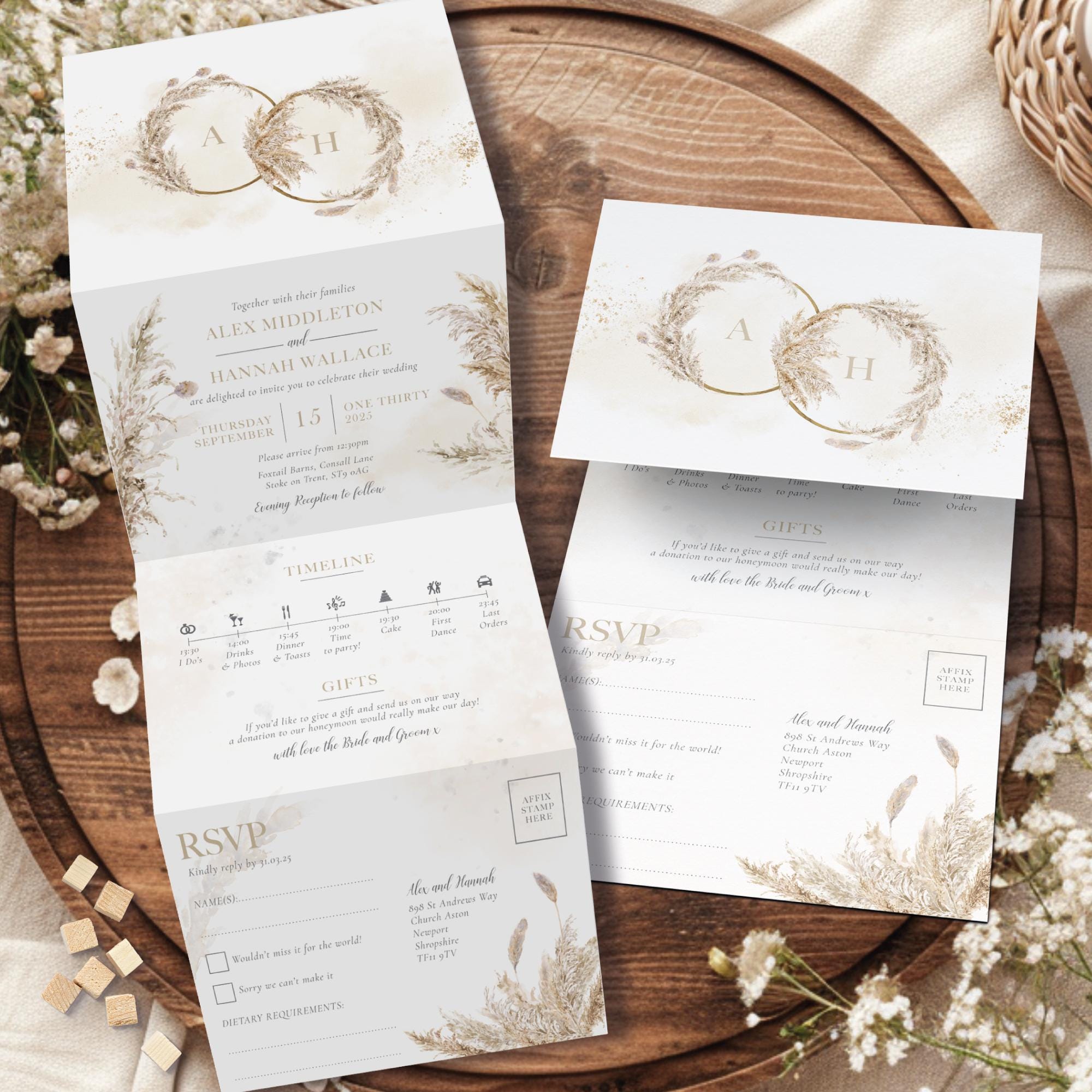 Mosada Invitation Pampas Concertina Wedding Invitations – The Invite Shack