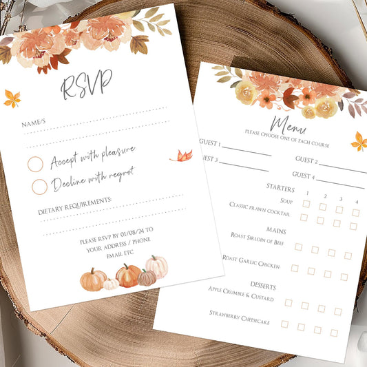 Autumn Pumpkin Wedding RSVP Cards – Rustic Fall Wedding Stationery