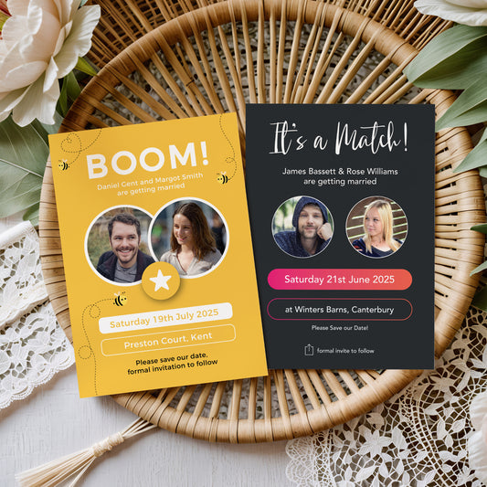 Dating App-Themed Save the Date Cards – Tinder & Bumble Inspired
