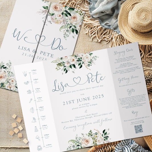 We Do, Subtle Dusty Blue Gatefold Wedding Invitation