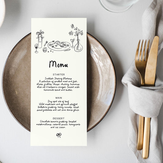 Hand drawn Wedding Menu, Scribble Wedding Menus