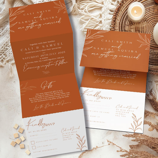 Terracotta Wedding Invitations, Boho Wedding Invites Autumn Style
