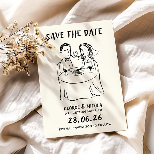 Fun Scribble Save the Dates – Sketch Bride & Groom Wedding Cards