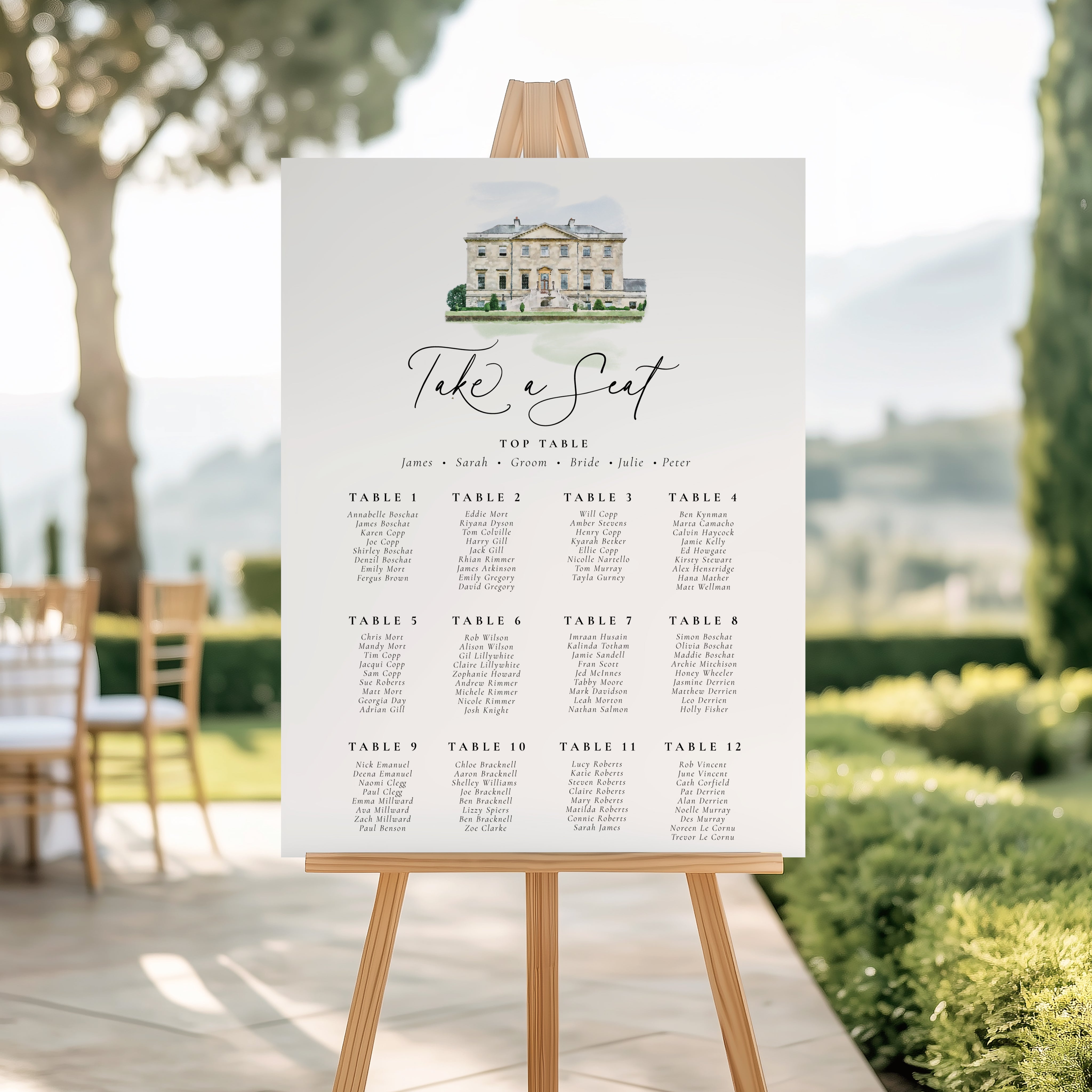 Custom Venue Sketch Wedding Seating Chart | Elegant Table Plan Sign ...