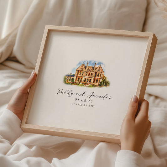 Framed Wedding Venue Sketch – Custom Digital Artwork from Your Photo | Perfect Wedding or Christmas Gift