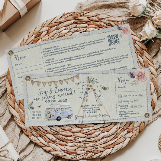 Under the Tipi – Boho Festival Wedding Ticket Invitations
