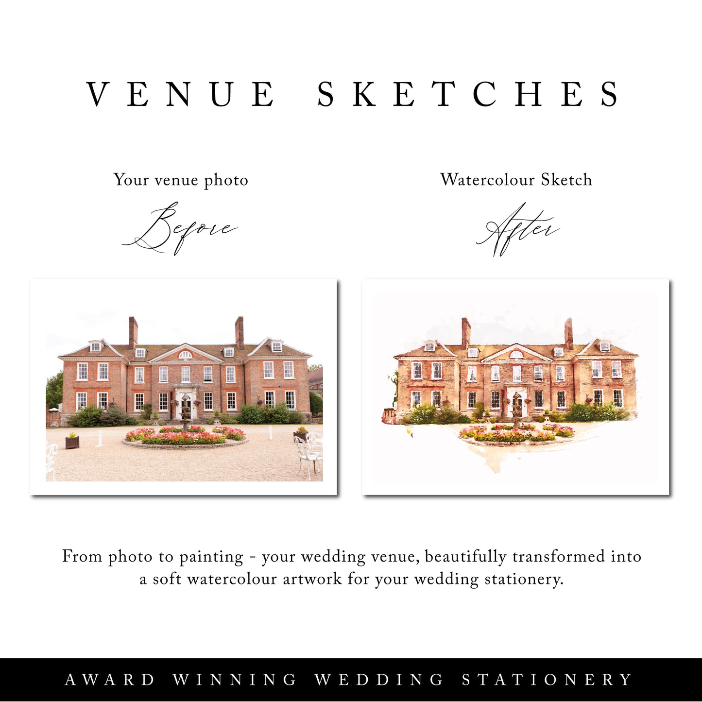Framed Wedding Venue Sketch – Custom Digital Artwork from Your Photo | Perfect Wedding or Christmas Gift