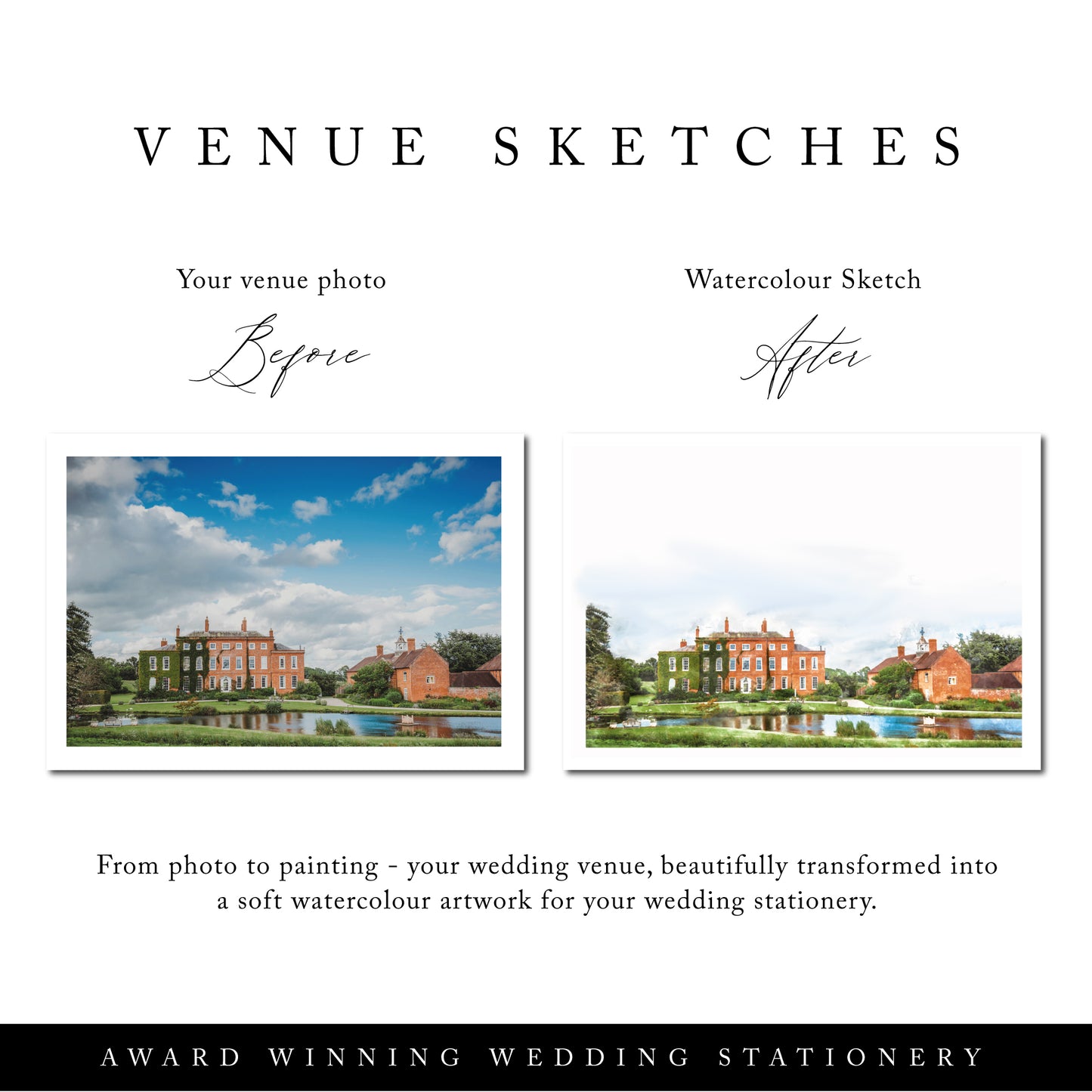 Framed Wedding Venue Sketch – Custom Digital Artwork from Your Photo | Perfect Wedding or Christmas Gift